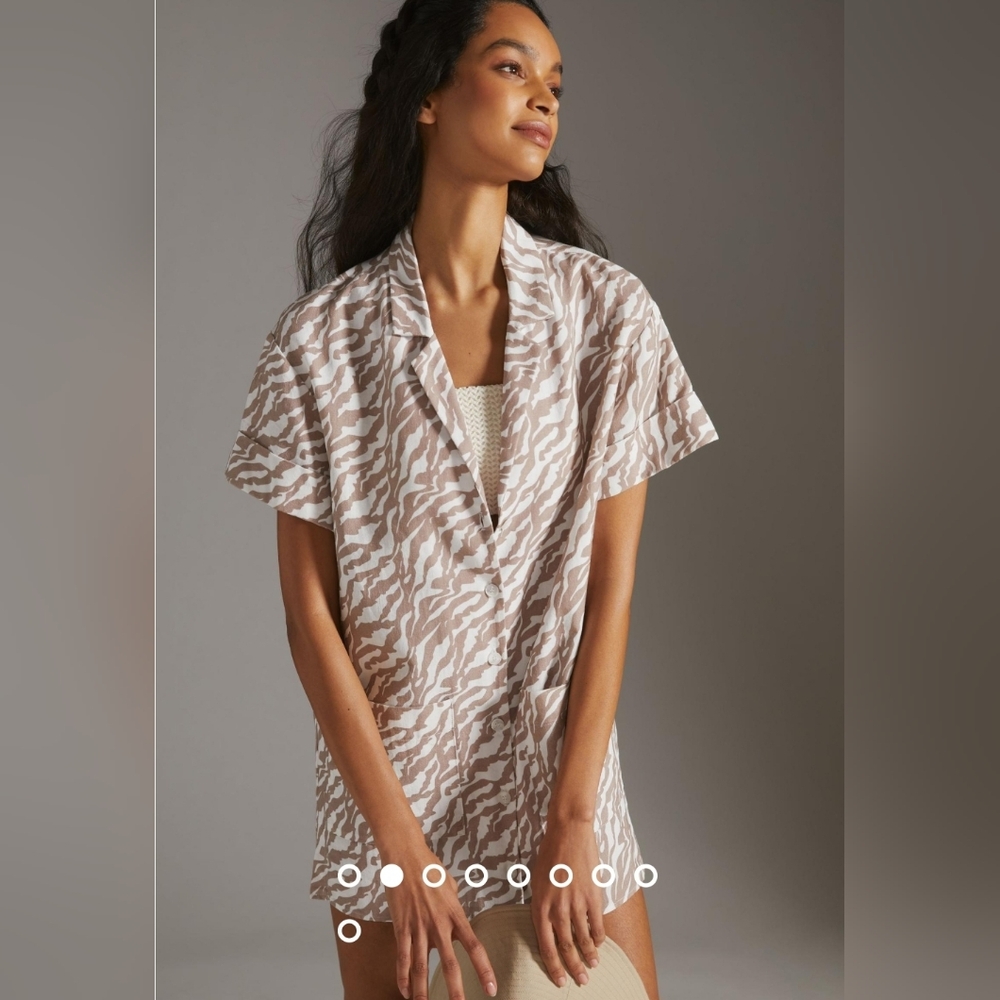 Anthroplogie‎ | Amadi Zebra Stripe Shirt Dress Brown Short Sleeve Small Pockets